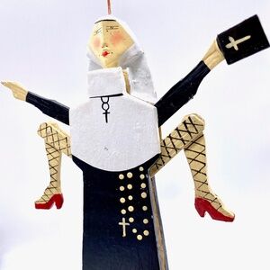 Hand Carved and Painted Nun Pull Toy Ornament